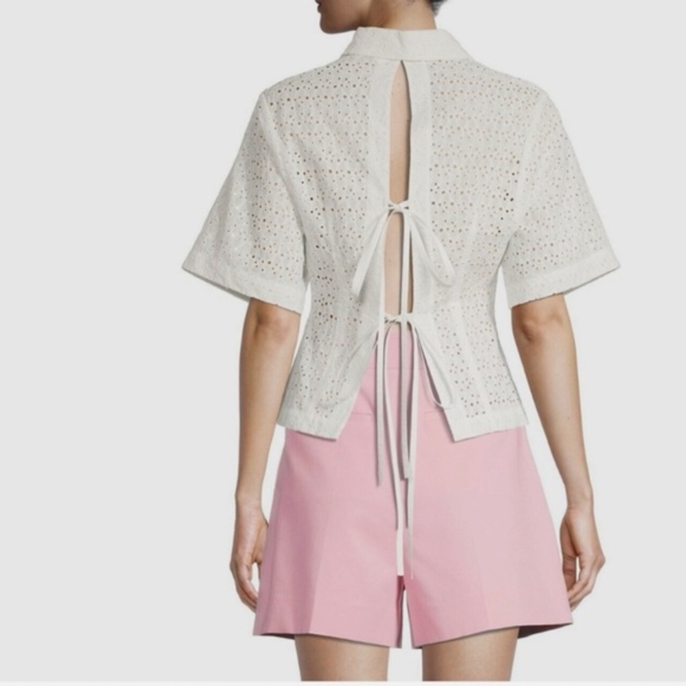 NEW Rebecca Taylor White Eyelet Tie-Back Short Sleeve Shirt 6
